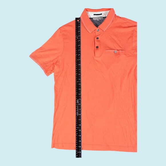 TED BAKER LONDON Polo Men's Size 3 Medium Coral Tortilla Pocket Birdseye Stripe - Picture 5 of 9
